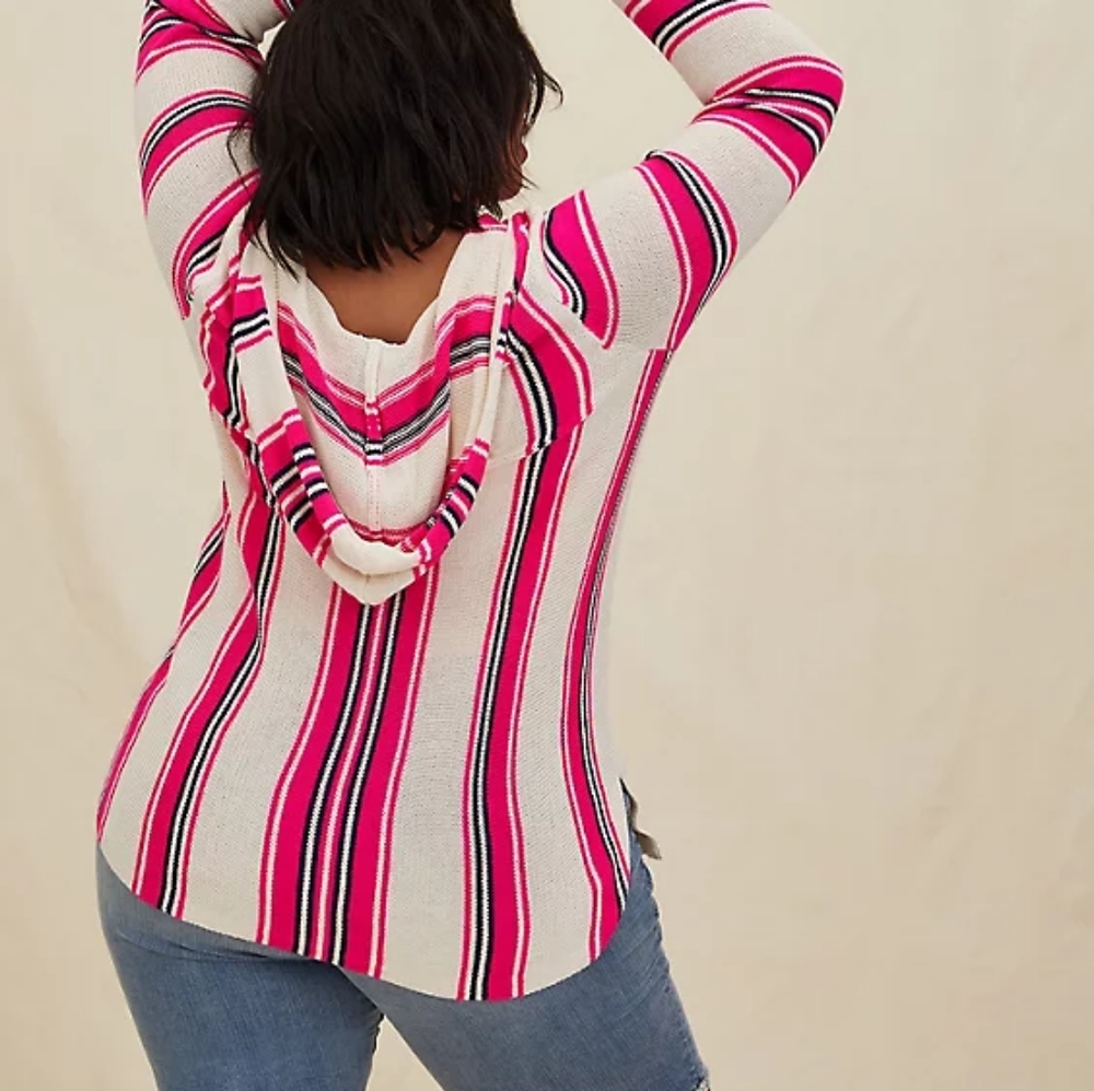 Torrid || 00 Neon Pink Stripe Baja Hoodie - Picture 8 of 11